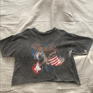 Cropped and Distressed Fender Tee
